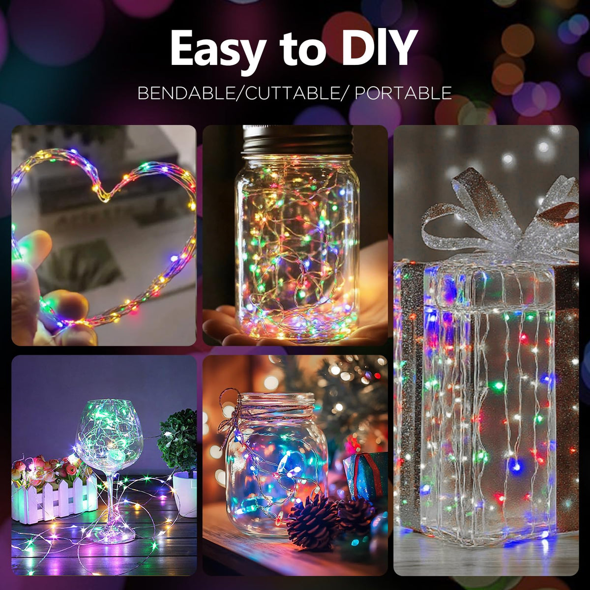 YPHSOL Fairy Lights String Lights 50LED 16.4ft Waterproof Copper Multicolor 8 Pack