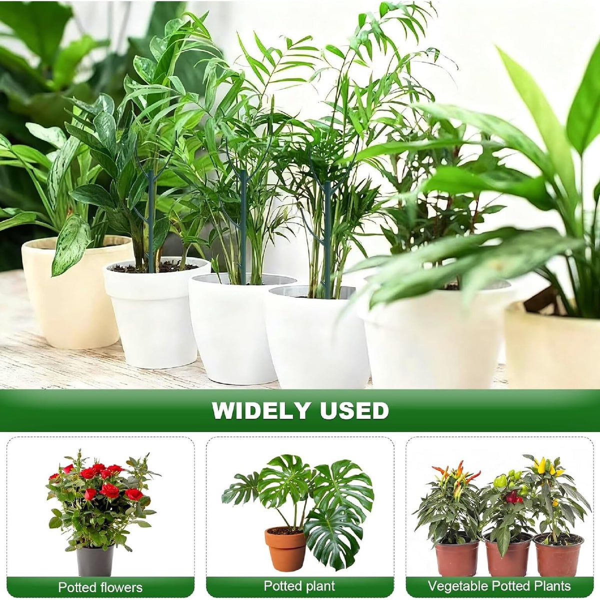 Folklyzo 10 Pack Stackable Plant Support Stakes, Adjustable Plant Sticks for Monstera, Tomato & Climbing Plants – Indoor/Outdoor Garden Support Stakes (10, Green)
