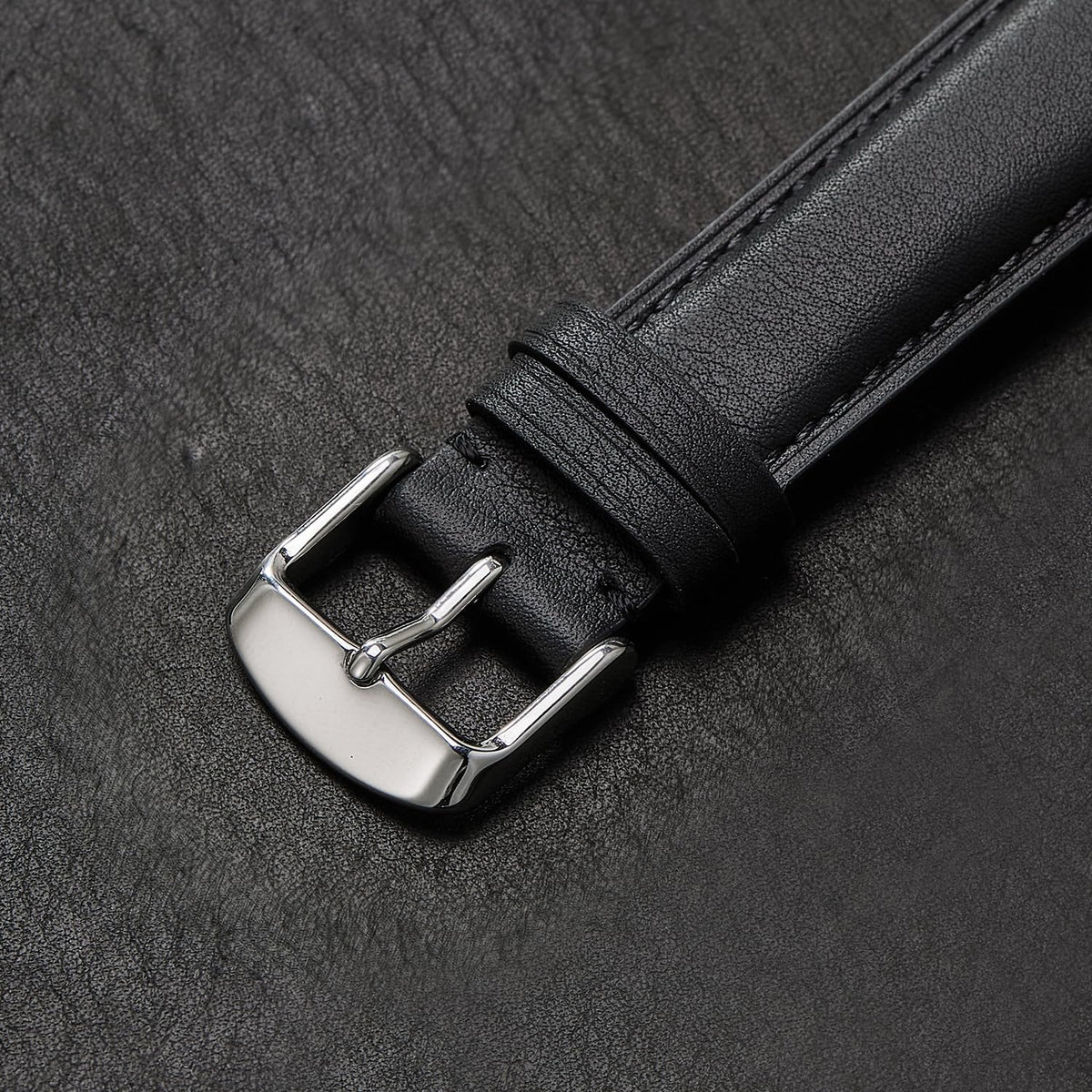 Afany Leather Watch Band 20mm for Men and Women, Quick Release Watch Strap, Black Replacement Watchband
