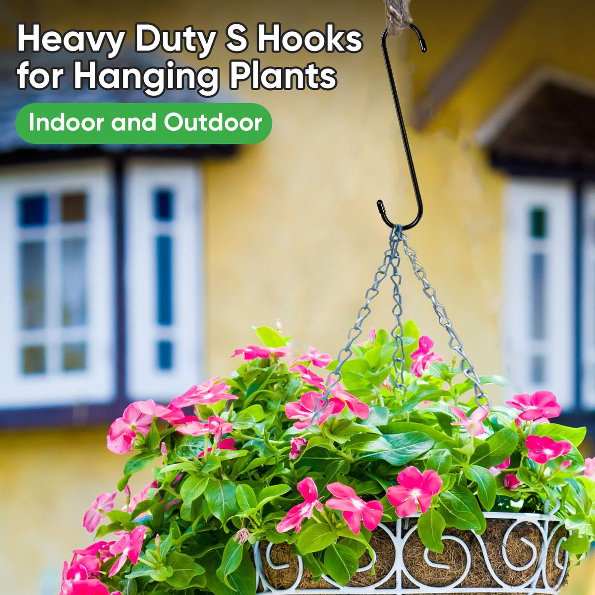 HiGift 8 Pack 12 Inch Long S Hooks for Hanging Plants, Large Plant Hooks for Hanging Baskets Heavy Duty, Black Extender Hooks for Kitchenware, Pergola, Closet, Flower Basket, Bird Feeder, Wind Chimes