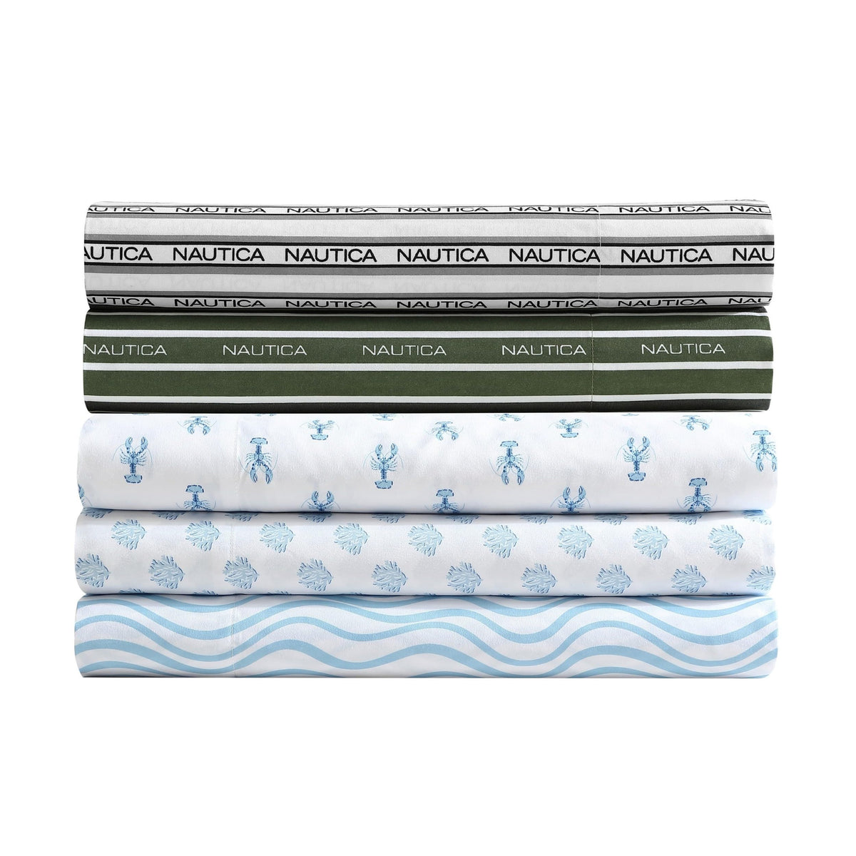 Nautica - Sheet Set, Breathable & Cooling Microfiber Bedding with Matching Pillowcase, Deep Pocket, Fully Elasticized (Coastal Coral Ocean Breeze Blue, Twin XL)