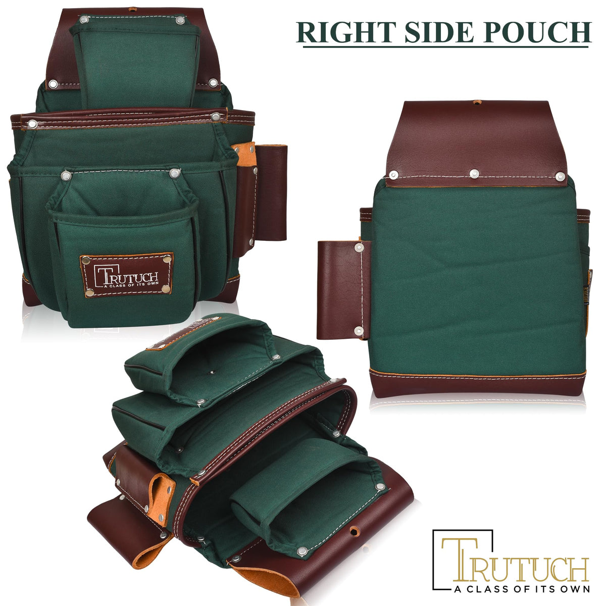 TRUTUCH Nylon and Leather Tool Belt | Framing Tool Bags/Pouch | for Carpenter, Construction, Framers & Electrician (Green)