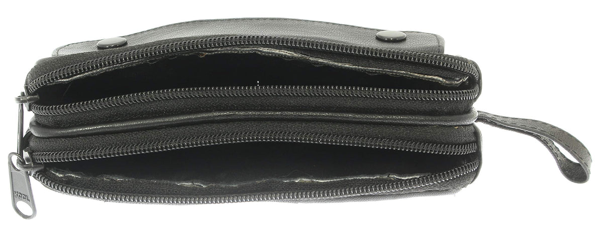 Soft Black Goat Leather Double Spectacle Glasses Case with Belt Loops/Key Ring Loop