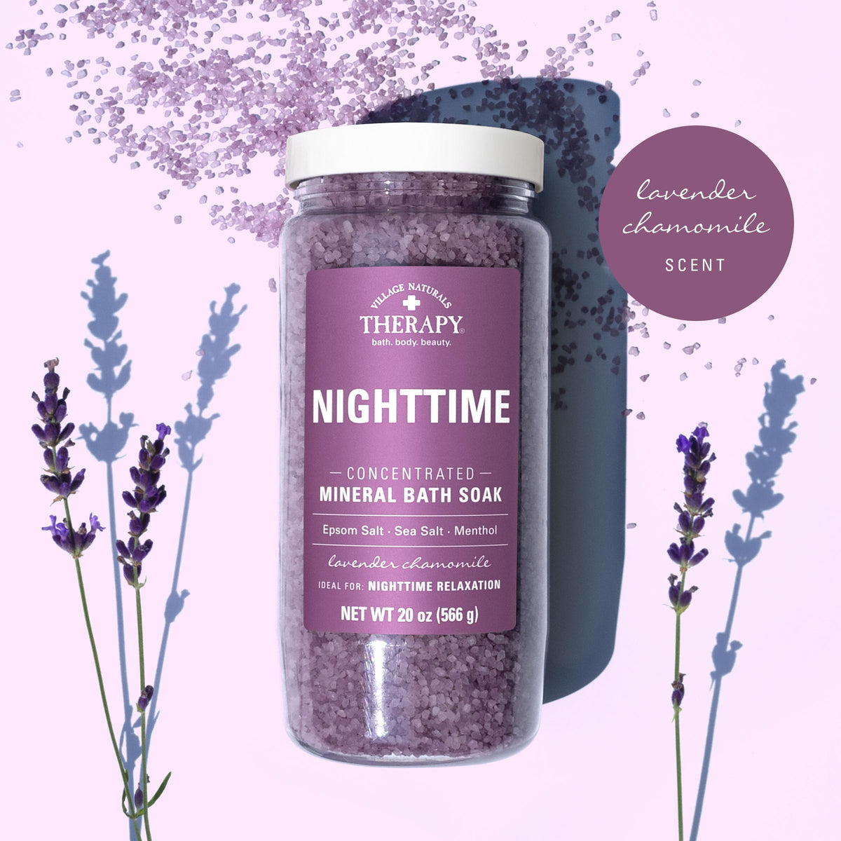 Village Naturals Therapy Nighttime Concentrated Mineral Bath Soak, 20 oz, Pack of 4