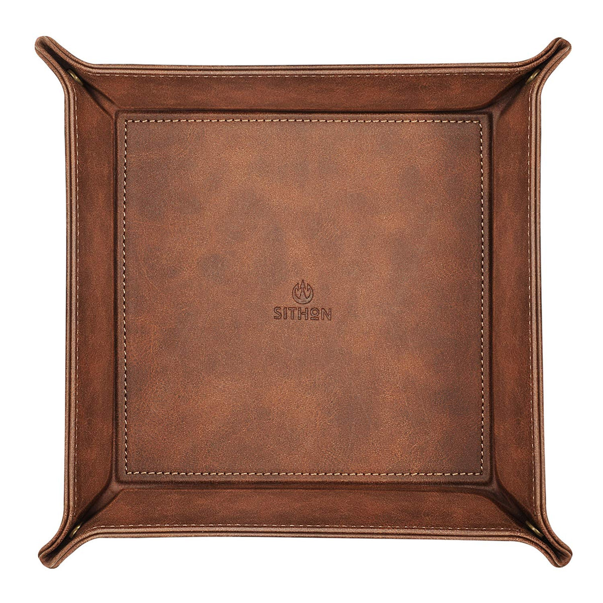 SITHON Valet Tray Desktop Storage Organizer – Premium PU Leather Catchall Bedside Vanity Tray Nightstand Caddy Holder for Keys, Phone, Wallet, Coin, Valentine's Day Gift, Brown