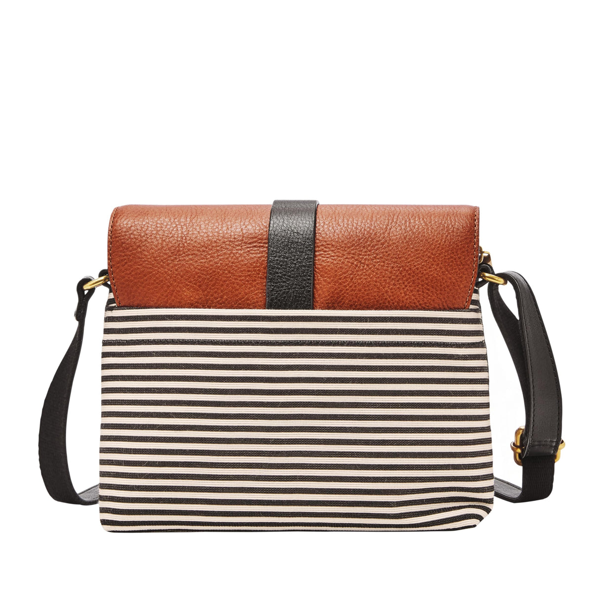 Fossil Women's Kinley Leather & Fabric Small Crossbody Purse Handbag, Black Stripe (Model: ZB7226080)