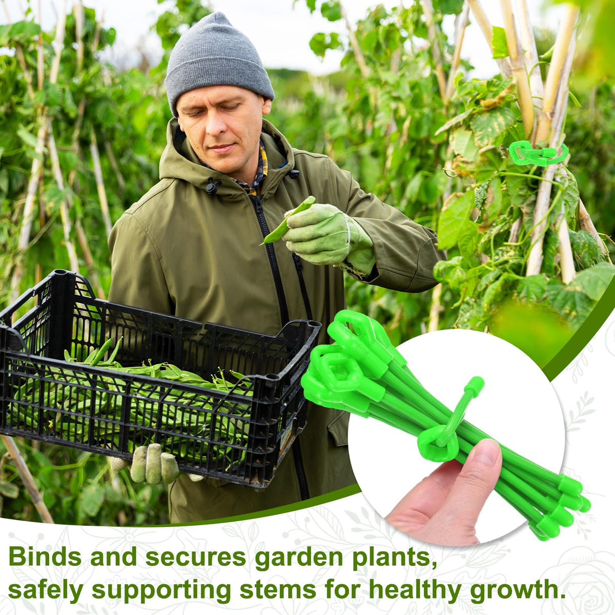 M METERXITY 12-Pack Adjustable Plant Ties, 8inch/20.32cm Silicone Flexible Multi-Function Sturdy Garden Twist Tie for Plant Support/Tree/Shrub/Vine, Reusable Support Twine [Green]