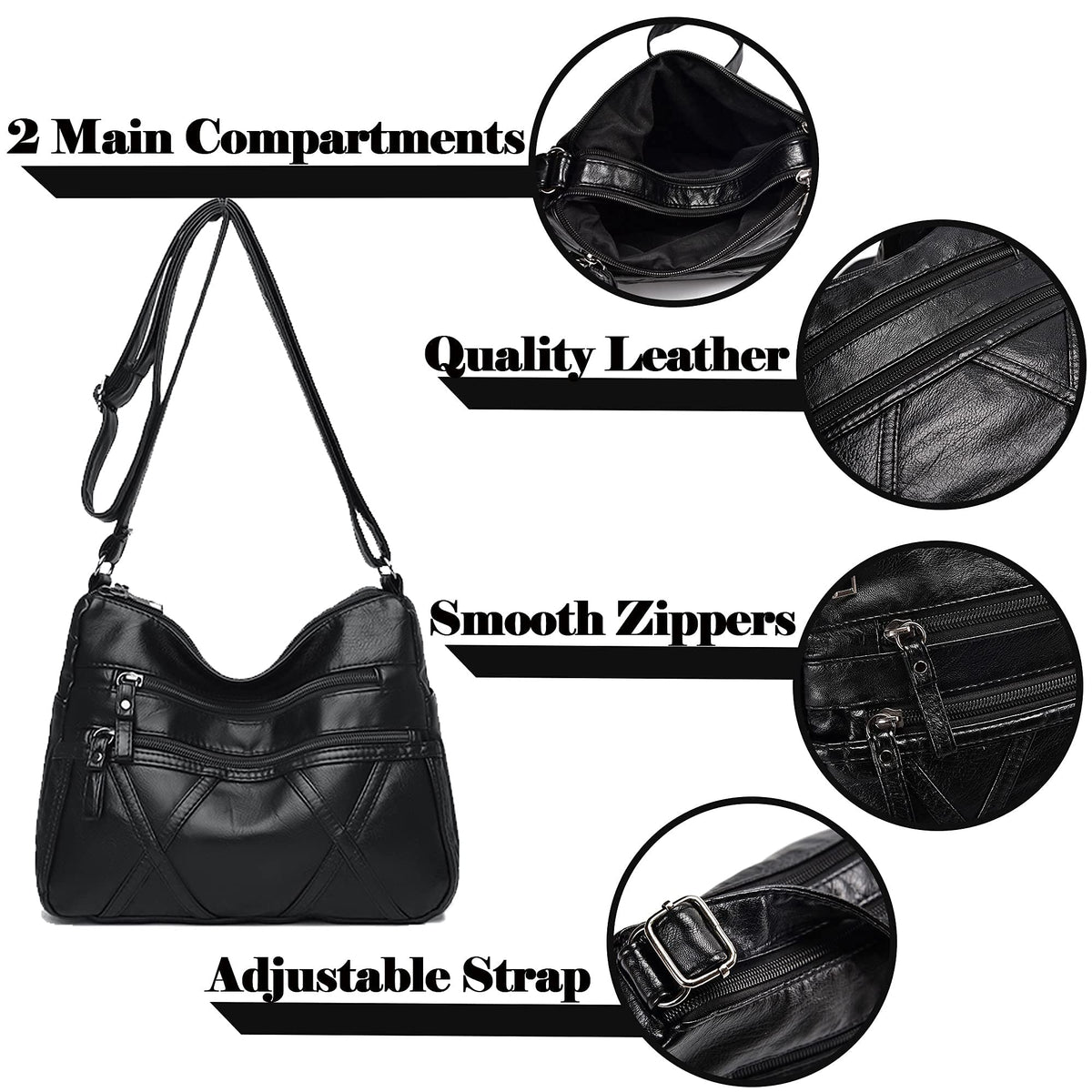 Gladdon Small Crossbody Bags for Women Leather Shoulder Purses Vegan Womens Cross body Bag Lightweight Black