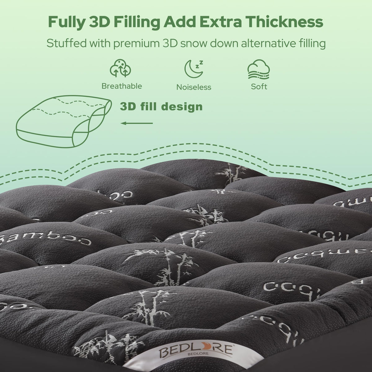 BEDLORE Queen Mattress Topper Viscose Derived from Bamboo, Thick Pillow Top Mattress Pad with Stretchable Pockets for 6-18 inches Mattress, Soft Mattress Topper for Back Pain Relief(Dark Gray)