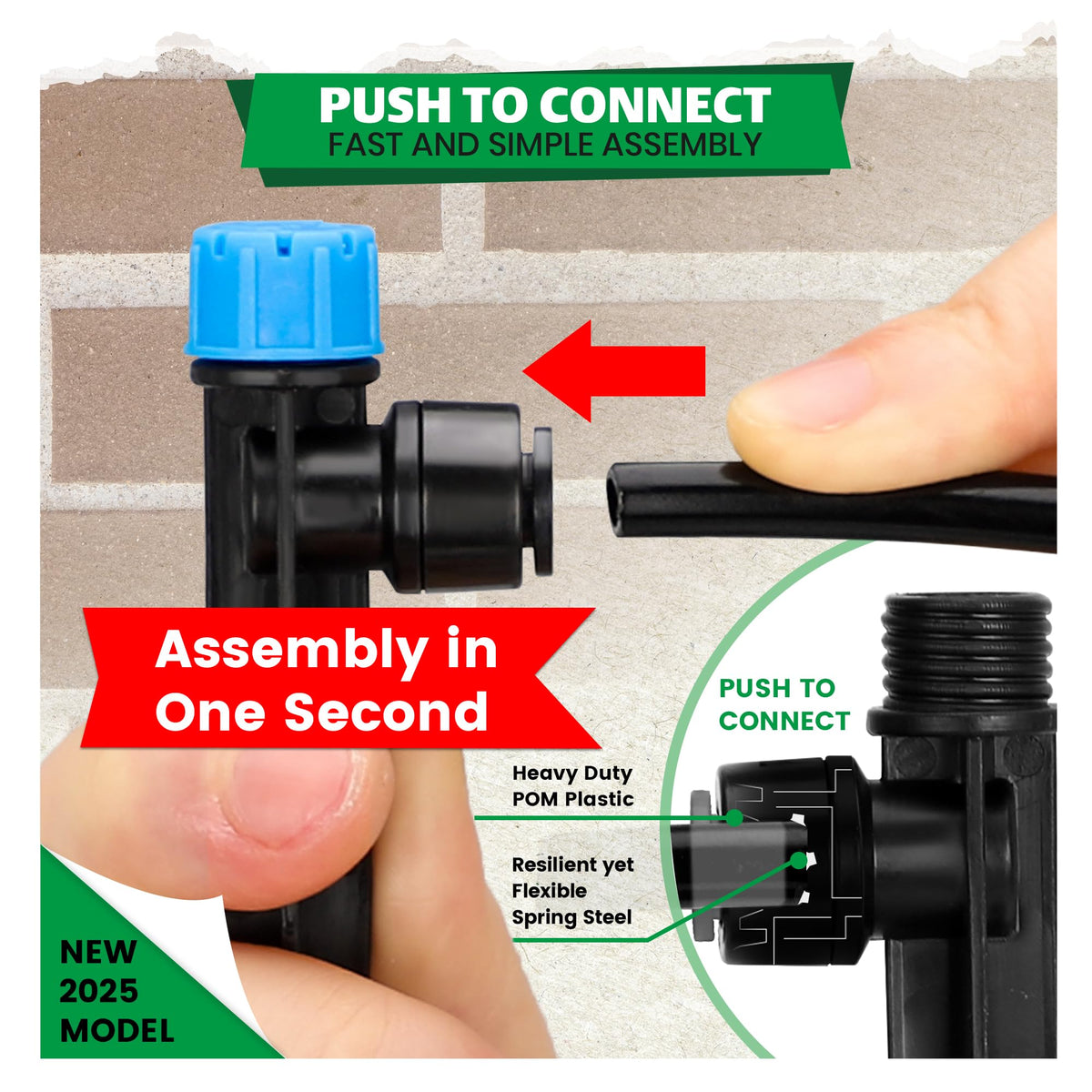Bonviee 40-Pack 1/4” Push-to-Connect Drip Irrigation Emitters – Adjustable Quick-Install Precision Watering Stakes for Garden, Raised Beds & Greenhouse