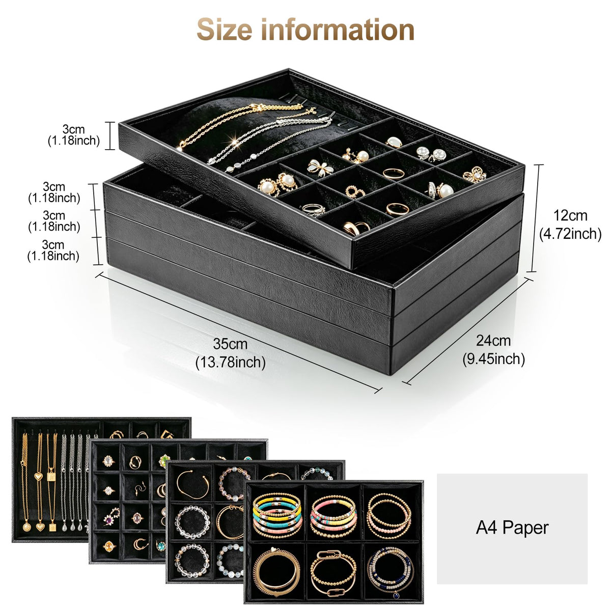 Big Vanity Organizers & Jewelry Boxes,13.78*9.45*1.18in Rose-Pattern Leather Jewelry Organizer with Velvet Lining