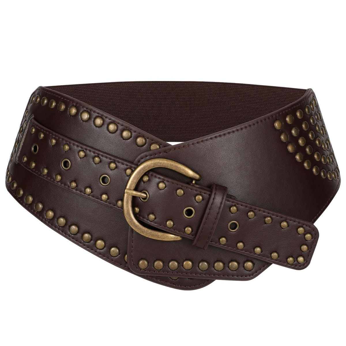 JASGOOD Women Vintage Wide Elastic Belt Rivets Studded Stretchy Waist Belt with Metal Buckle