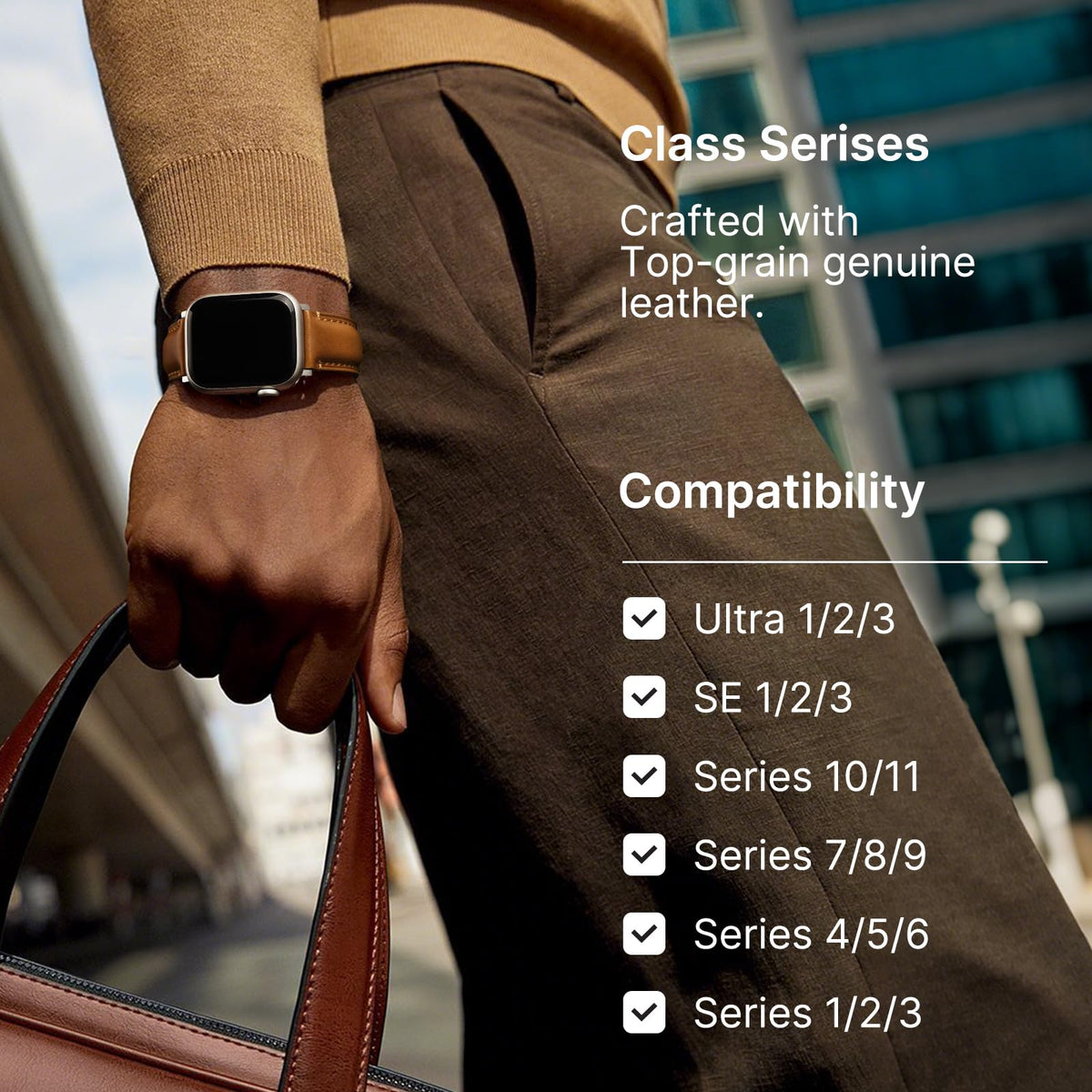 Fullmosa Leather Band Compatible with Apple Watch Bands 49mm 46mm 45mm 44mm 42mm,Top Grain Leather iWatch Straps for Apple Watch Ultra SE Series 11 10 9 8 7 6 5 4 3 2 1,Black+Silver/Brown+Silver