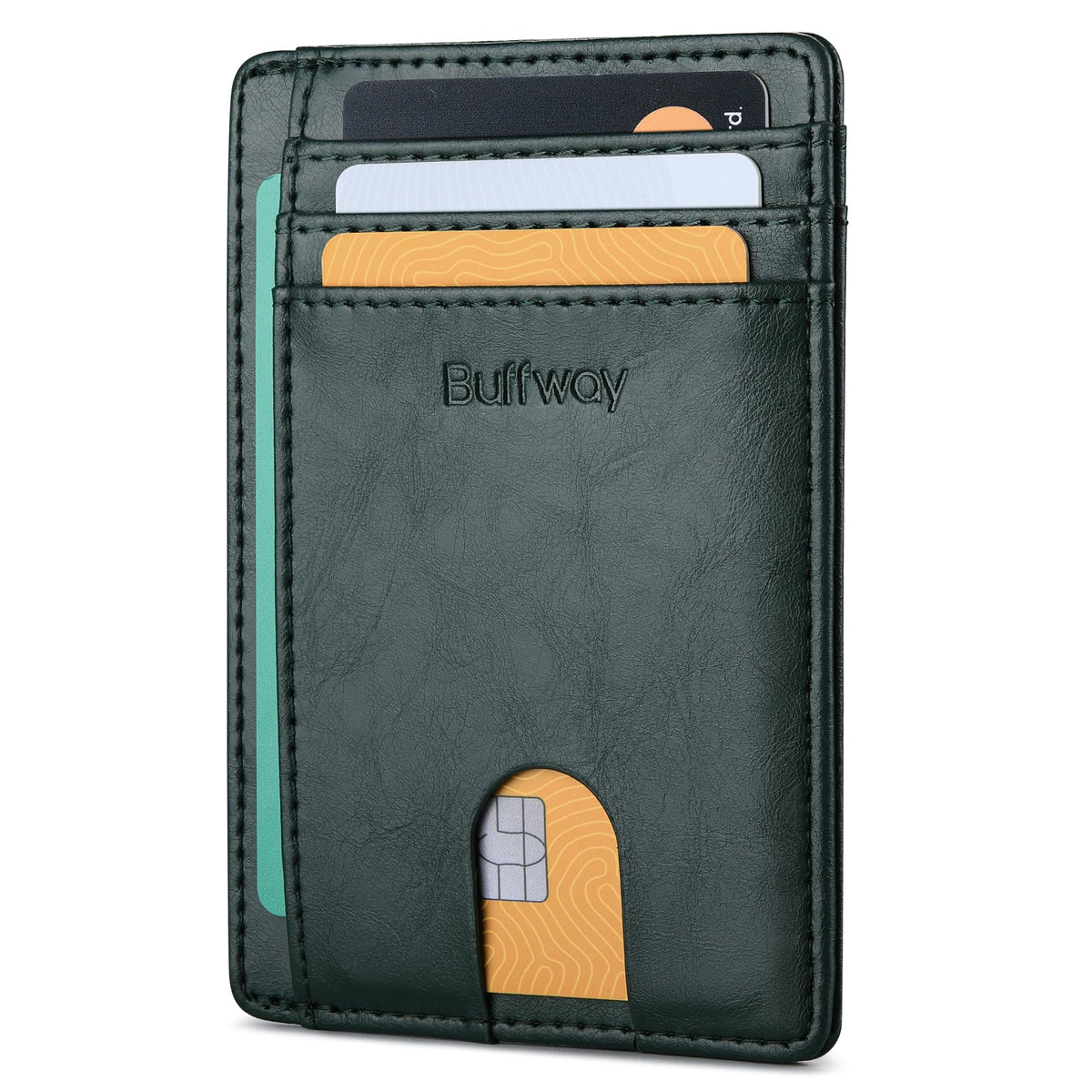 Buffway Slim Minimalist Front Pocket RFID Blocking Leather Wallets for Men and Women - Alaska Green