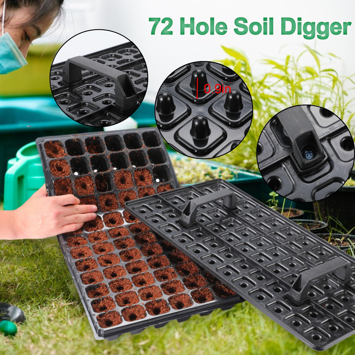 Oscorna (20Pack) 72-Cell Seed Starter Trays with Dibber, 10 Pack Nursery Starting with Base Tray, 72 Hole Soil Digger for Setting Out Quickly, Seedling Planting Tray, Germination Kit Trays Reusable