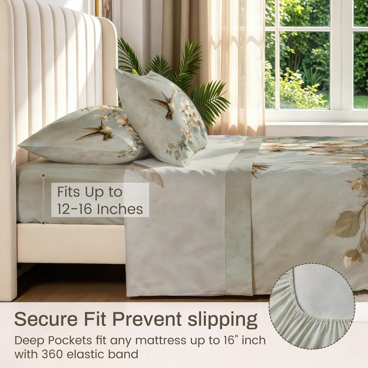 Bird and Flower Bedding Set 4 Pcs Hummingbird Full Sheets