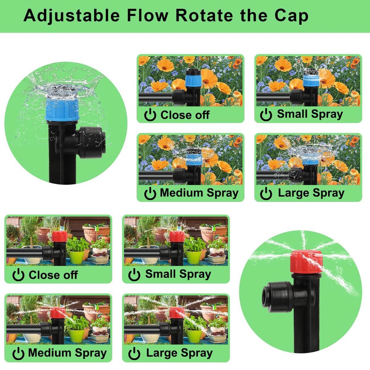 250FT Drip Irrigation System Kit, 50FT 1/2" Main Tube & 200FT 1/4" Tubing, Quick Connect Design, Brass Splitter, Adjustable Emitters & Misting Sprayers for Garden, Lawn, Raised Beds, Outdoor Plants