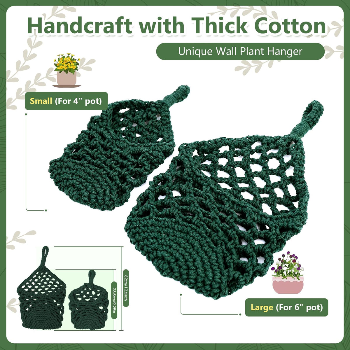 HOREAKHJ Macrame Wall Plant Hanger, Hanging Planter Basket Holder, Wall Planters for Indoor Plants, for Up to 6 Inch Pot (Green, 6-Inch)