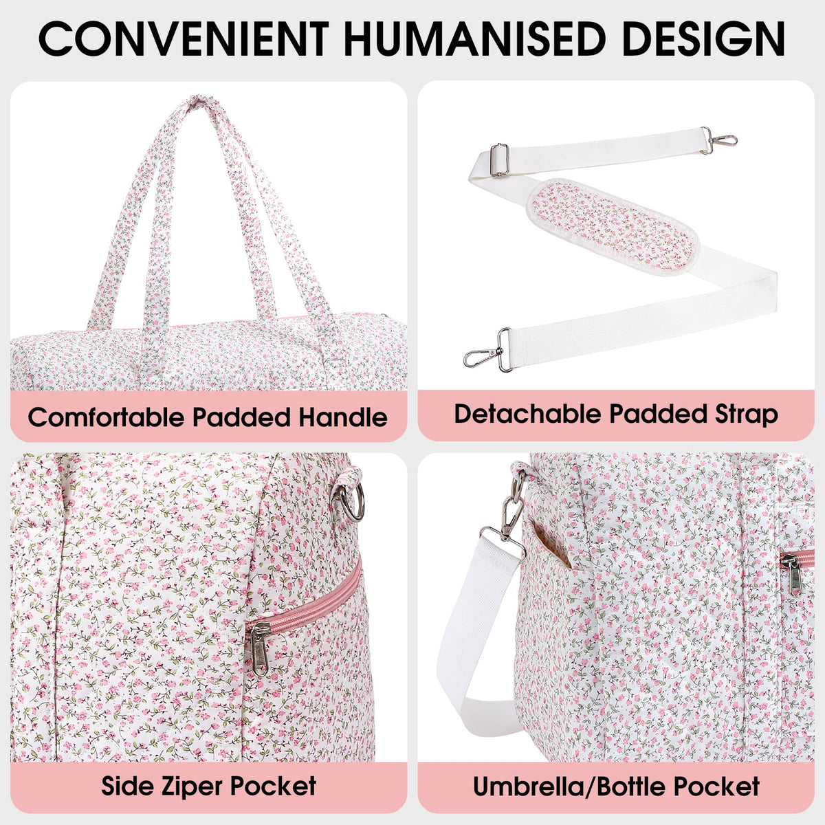 Duffle Bag, Gym Bag for Women, Quilted Duffle Bags, Travel Large Capacity Floral Weekender Bags