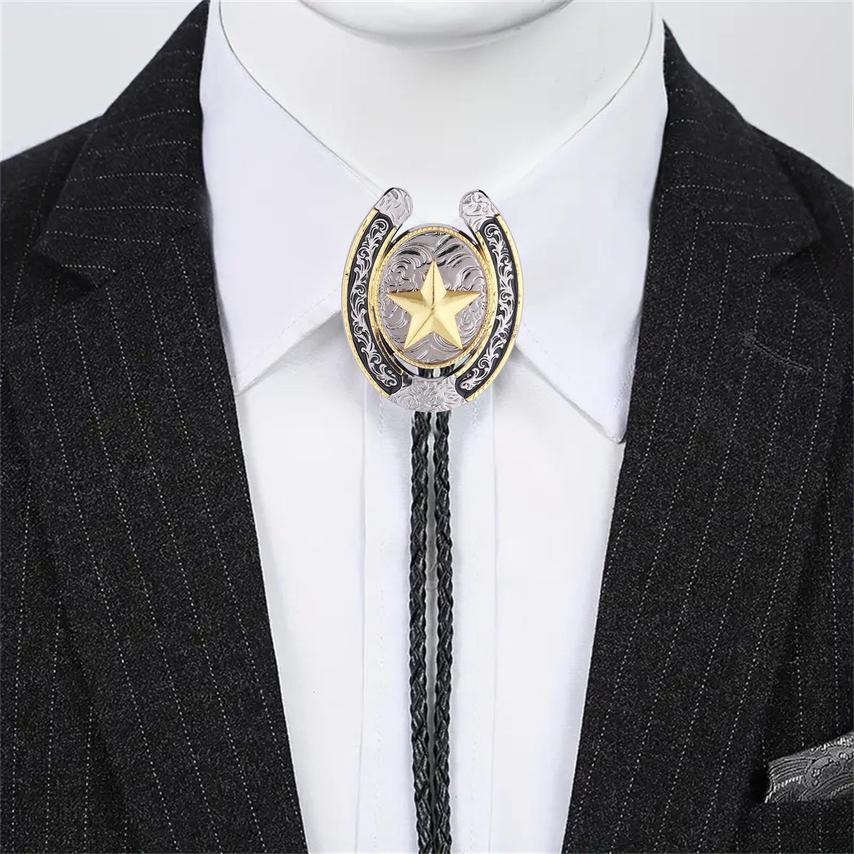 Jeilwiy Star Bolo Tie for Men Gold Vincent Vega Bolo Tie Mens Custom Leather Indian Cowgirl Necktie