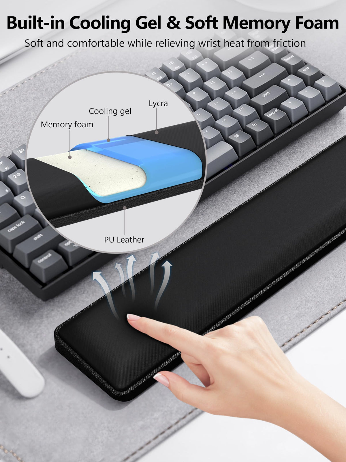 TopMade Keyboard Wrist Rest, Cooling Gel & Upgrade Soft Memory Foam Design Wrist Support for Keyboard, Full-Size Keyboard Hand Rest Pad, Ergonomic Palm Rest for for Long Hours of Work, Gaming, Black