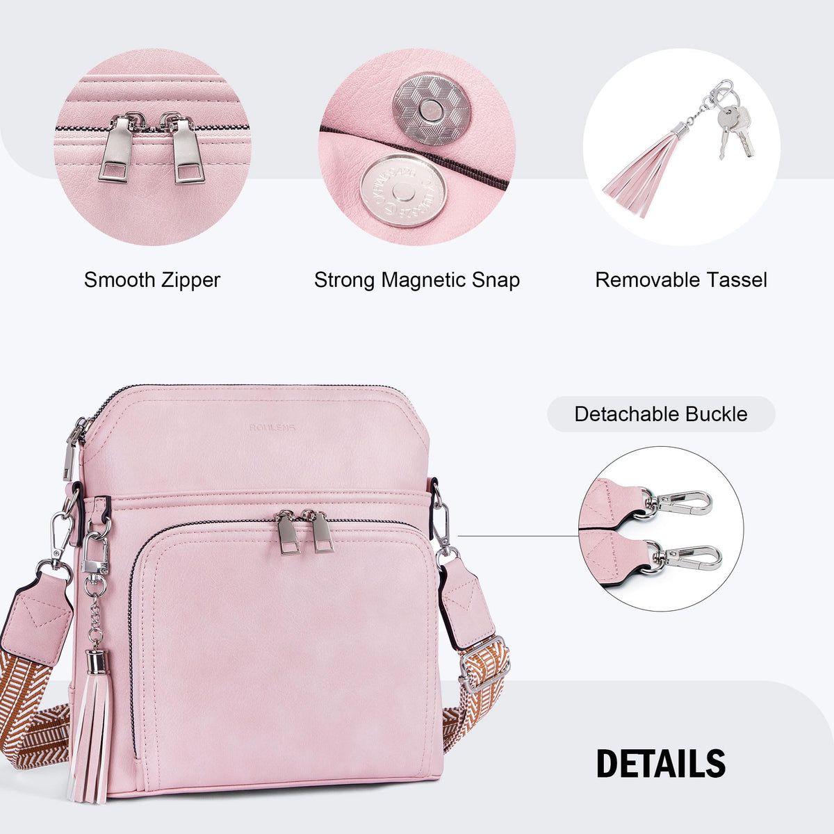 Roulens Crossbody Purse for Women,Lightweight Medium Crossbody Bag Soft Leather Women's Shoulder Handbags with Tassel