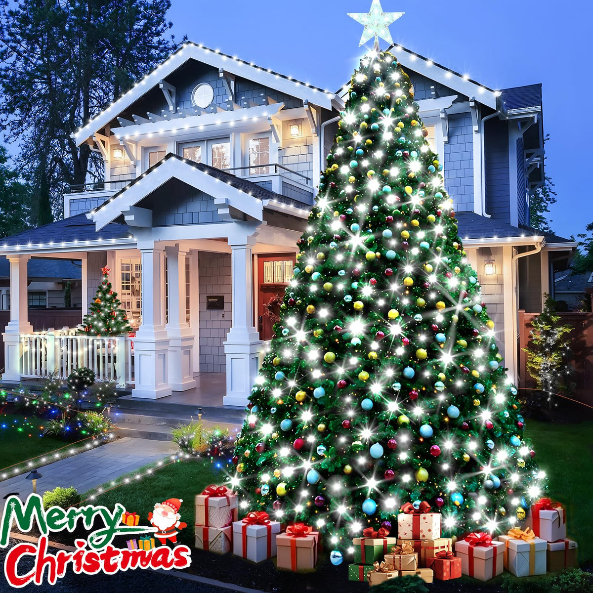 KNONEW 403ft 1000 LED String Lights Outdoor Christmas Lights 8 Modes & Timer Fairy Light Plug in Waterproof LED String Lights for Xmas Yard Tree Wedding Party Holiday Decorations (Cool White)