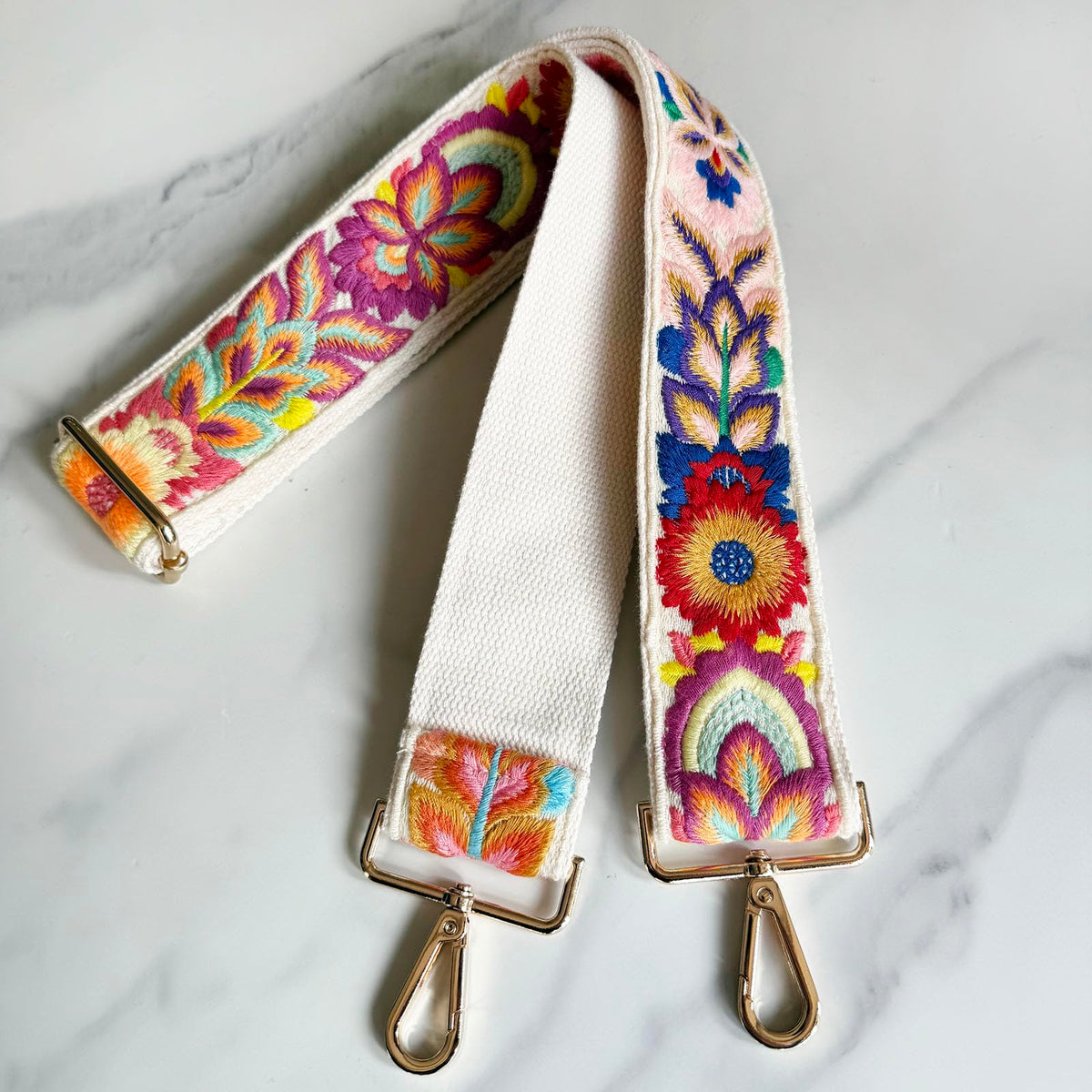 TCOMVEZ Embroidery Flower Purse Strap Replacement Crossbody for Handbags Women Guitar Strap 2 inch Wide Adjustable Bag Straps (Ivory)
