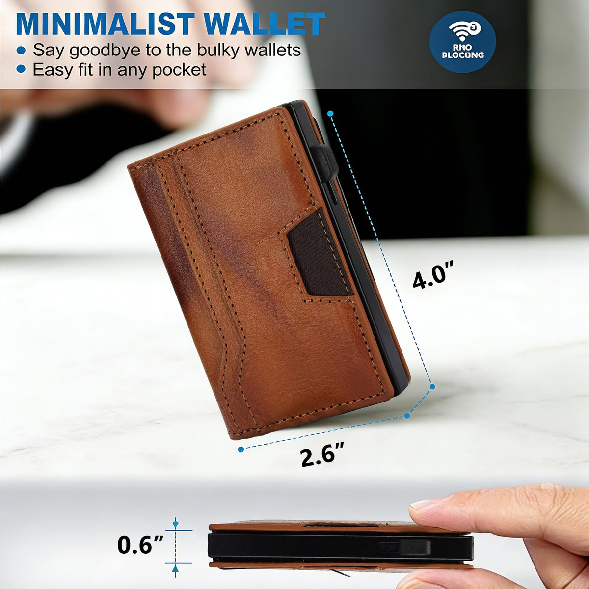 RFID Blocking Wallet for Men, Aluminum Pop Up Credit Card Holder with Money Clip,Holds 10+ Cards Slim Leather Minimalist Front Pocket Wallet, Gifts for Men