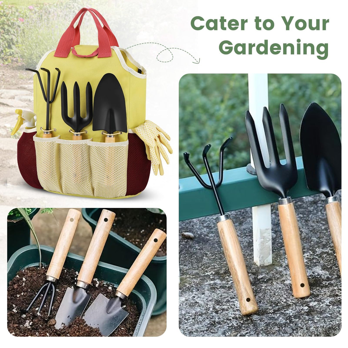 APSARAS USA Gardening Tools, Garden Tool Set, 10 Pieces Heavy Duty Sturdy Steel Gardening Tool Set with 600D Oxford Cloth Storage Tote Bag, Durable Supplies Kit Perfect Garden Gifts for Father