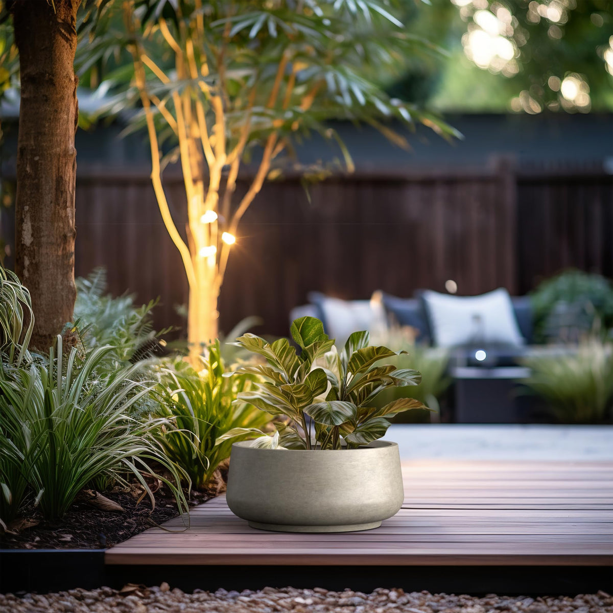Kante 16.1" Dia Round Curvy Concrete Planter, Large Plant Pots with Drainage Hole and Rubber Plug for Indoor Outdoor Plants, Flower Pot for Home Garden Patio Porch, Weathered Concrete