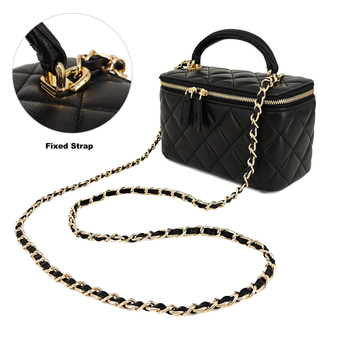 M-ioi-M Soft Lambskin Small Purse Genuine Leather Mini Crossbody Bag for Women with Gold Chain Strap, Quilted Top-Handle Shoulder Handbag, Classy Designer Dressy Evening Purse, Vanity Case Bag(Black)
