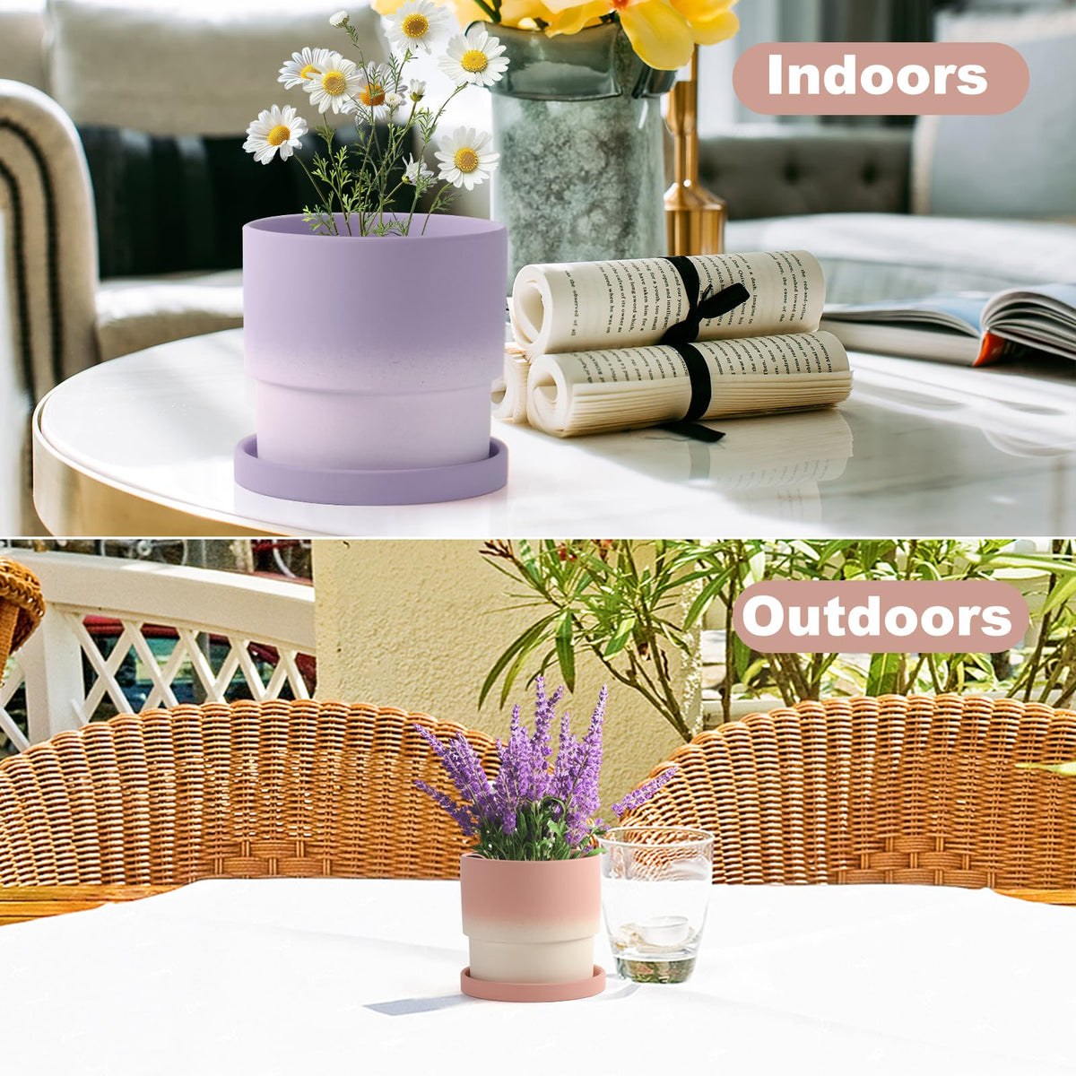 4PCS Flowerpot with Tray Ceramic Planters Small Planters for Indoor Plants Plant Pots Indoor with Drainage Small Succulent Clay Planter Pots (Green)