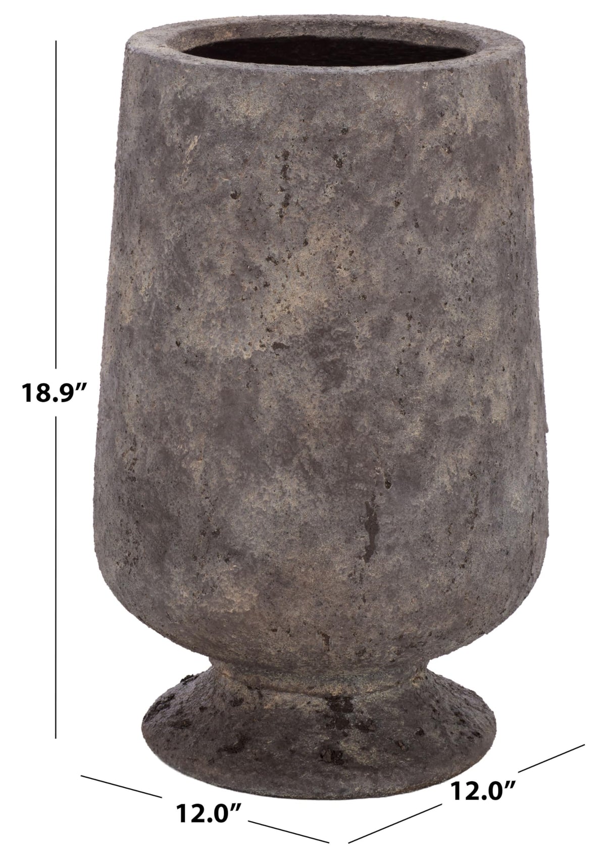 SAFAVIEH Outdoor - Stark Planter Pot with Drainage - Antique Brown Ficonstone Cement - Weather Resistant - Ideal for Patio, Garden, Backyard, 12" Wx 12" D x 18.9" H (PAT1551A)