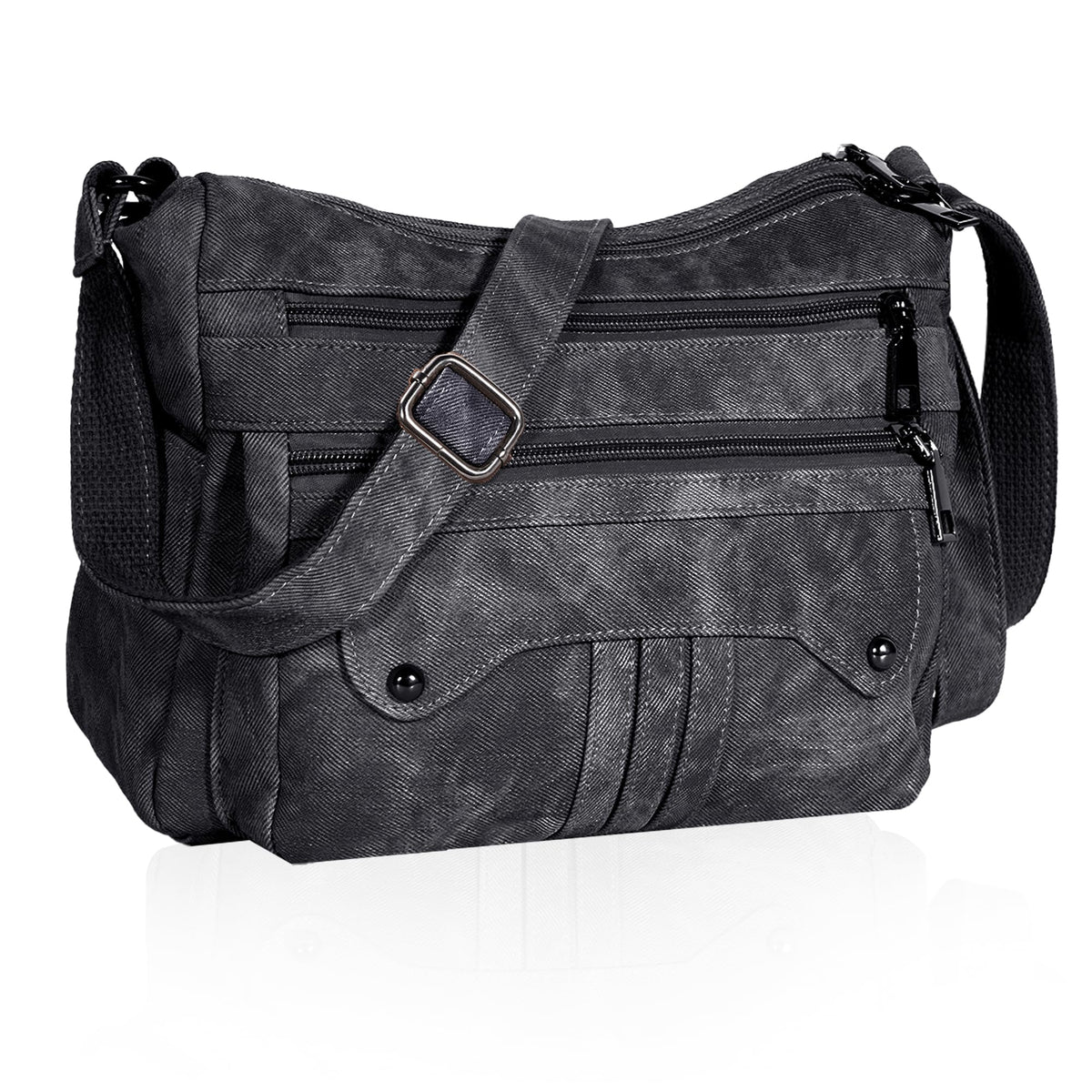 ELDA Crossbody Purses for Women PU Leather Denim Shoulder Handbags Waterproof Travel Bag Ladies Lightweight Medium Pocketbook (Black)