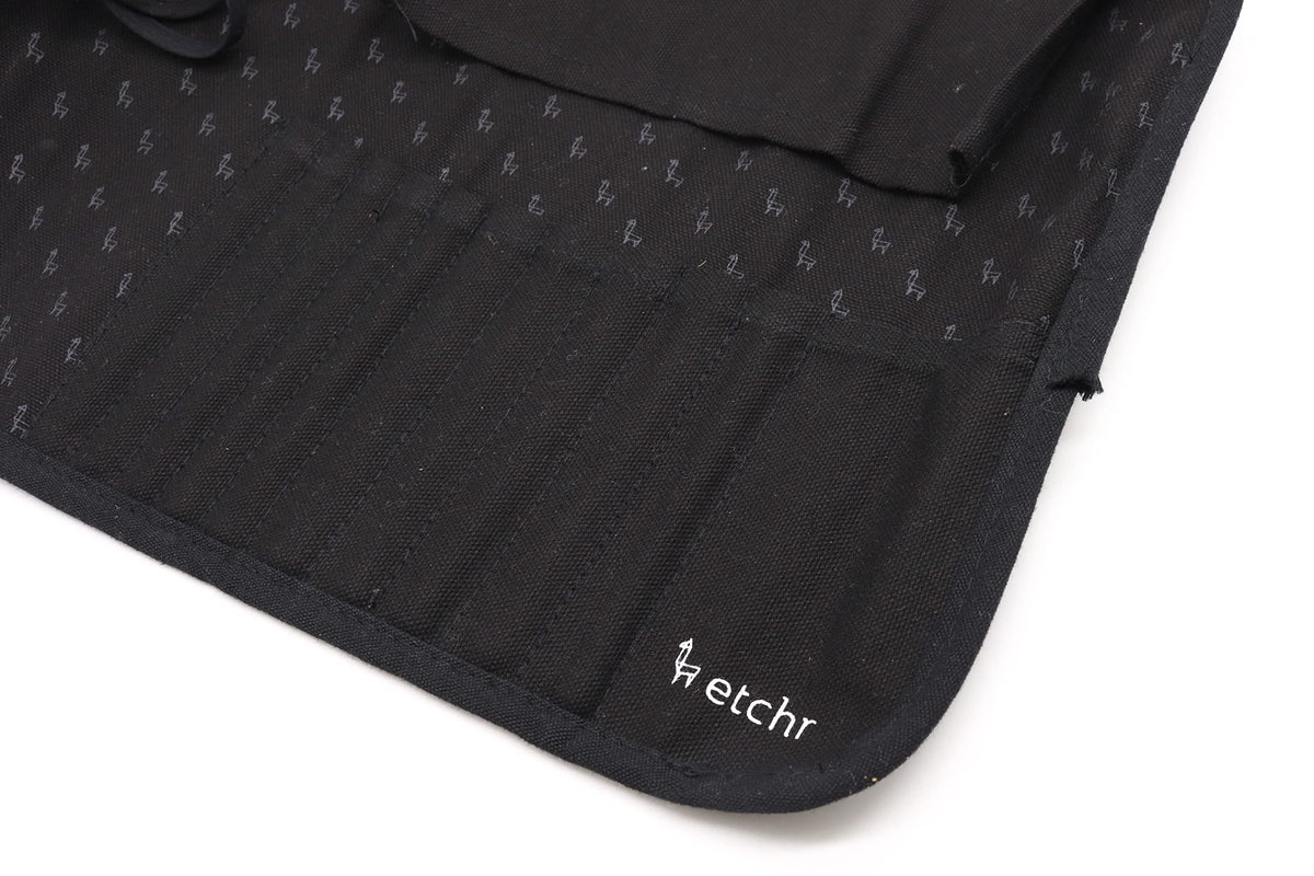 ETCHR Canvas Roll Up Brush Pouch - Black Paint Brush Holder with Canvas Ties