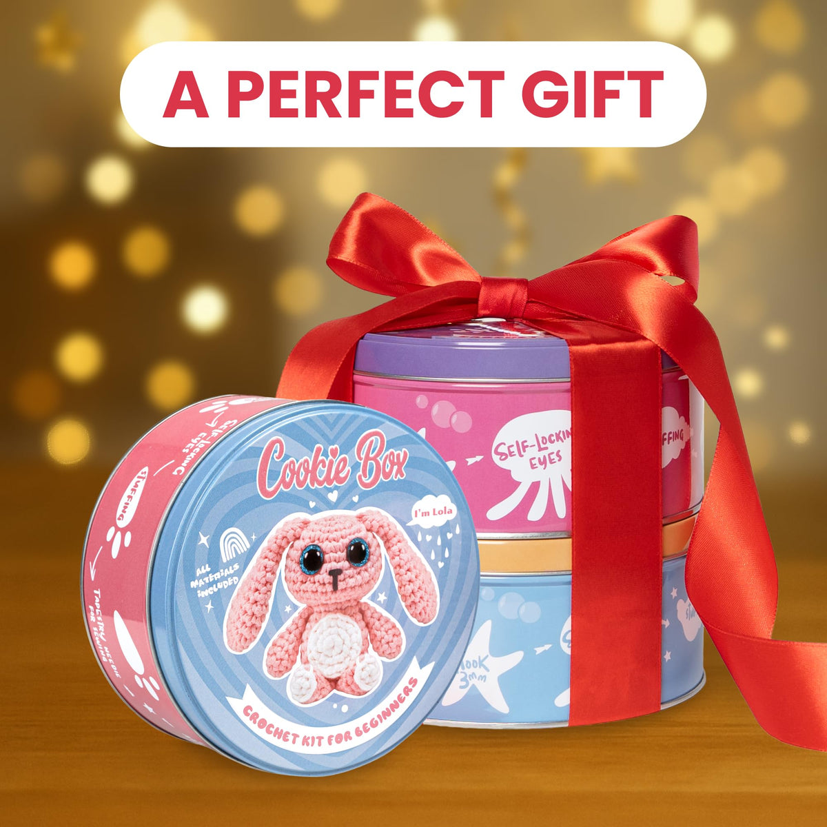 Cookie Box Original Crochet Kit for Beginners – Gift Set to Make Bunny Lola Amigurumi Plushie – Easy DIY Crochet & Knitting Starter Kit with Video and PDF Tutorials