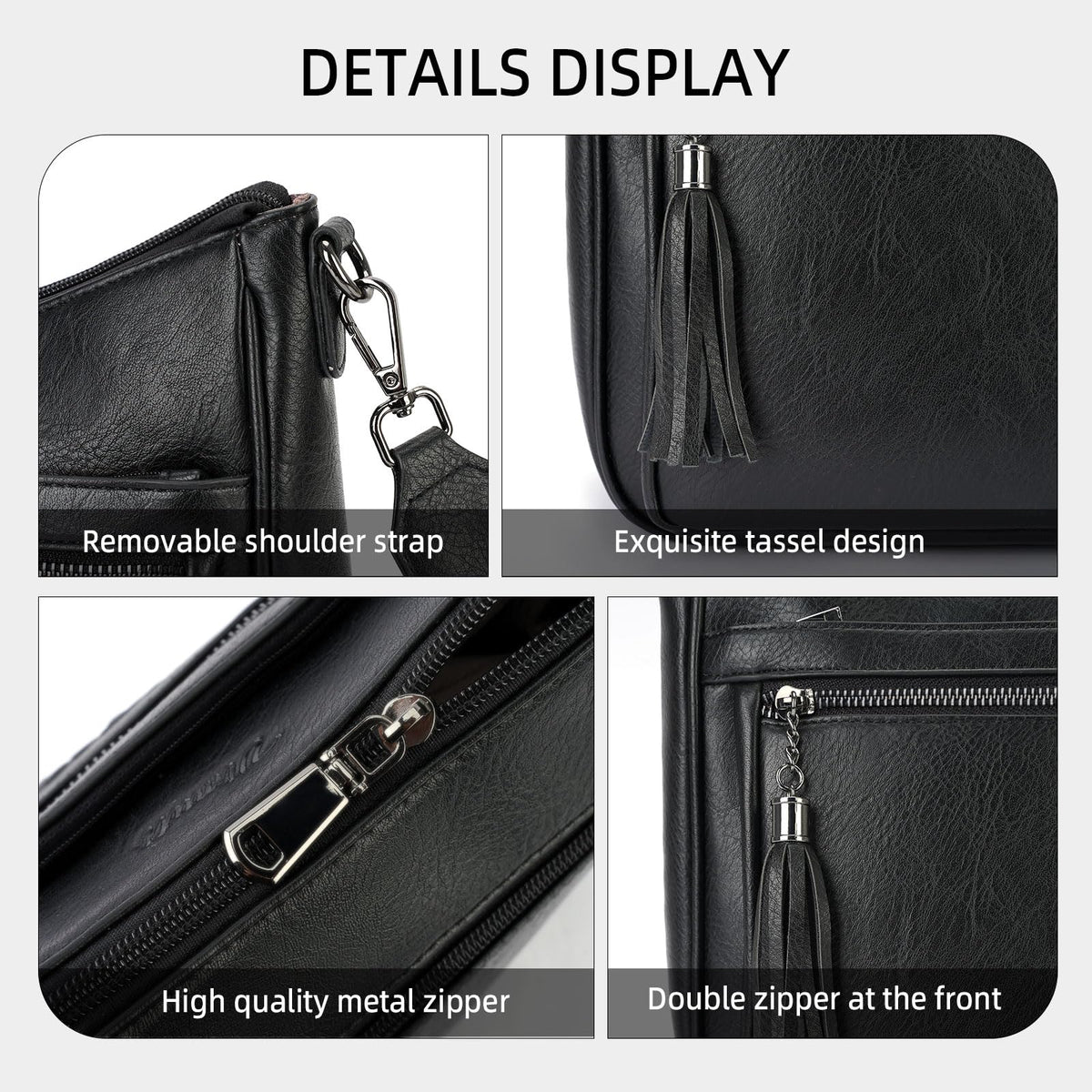 MEITRUE Crossbody Bags for Women Trendy,Vegan Leather Medium Hobo Purse with Tassel Lightweight Shoulder Handbags Multi Pockets Travel Purses Adjustable Strap Black
