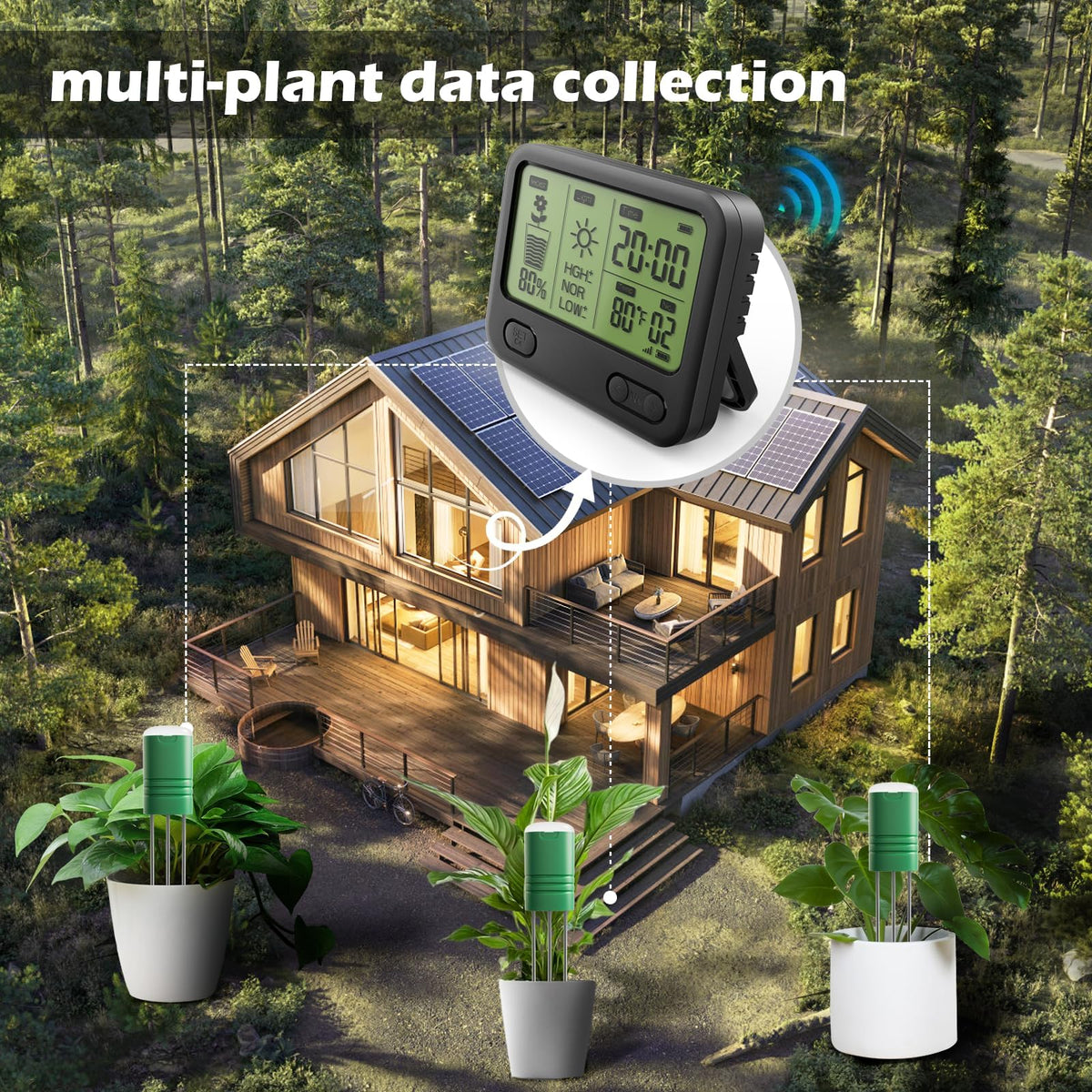 VODESON Soil Moisture Meter for Plants, Multi-Zone Wireless Soil Test Kit & Soil Thermometer, TDR4-in-1 Plant Water Meter, 230ft RF, IPX5 Waterproof, Indoor Outdoor Garden Lawn Farm(Display+4 Sensor)