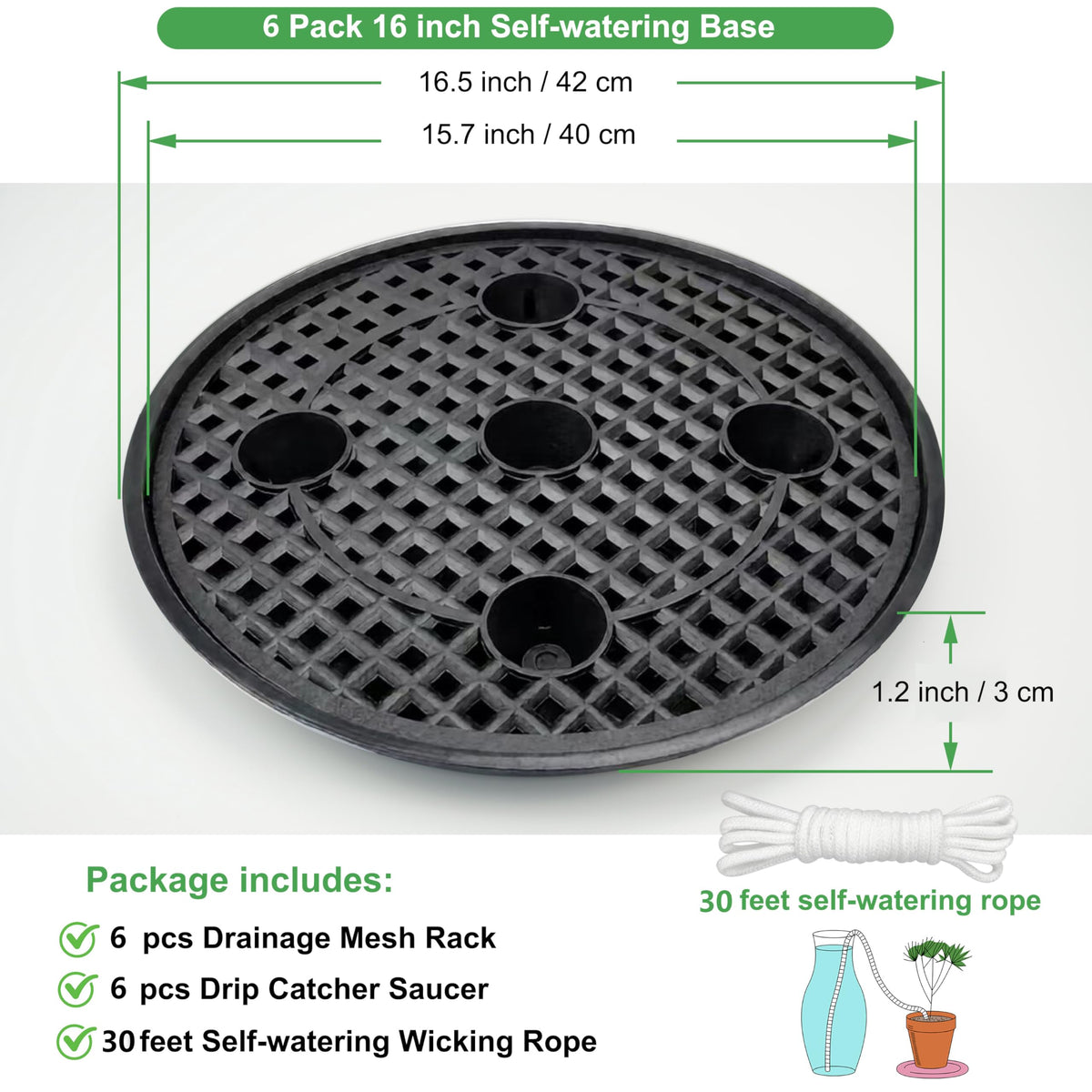 6 Pack 16 inch Self Watering Base for Fabric Grow Bag, Self-watering Plastic Elevated Plant Saucer Stand, Automatic Watering Tray for Non-woven Planter Flower Pot Growth Tent Greenhouse Indoor Outdoor