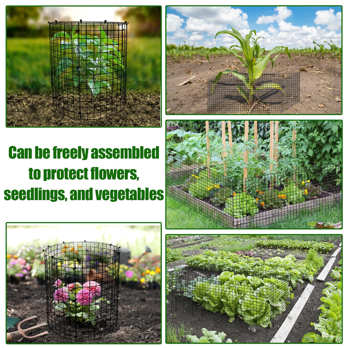 AHIER 10 PCS Chicken Wire Plant Protector from Animals with Covers, Plant Cages for Outdoor Plants to Keep Animals Out Including 30pcs Metal Mesh, Covers, Ground Stakes, Labels, Clip, Ties and Gloves