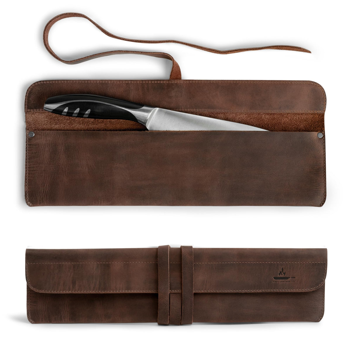 Leather Chef Knife Sheath, Single Case for Chef's Knives, Kitchen Small Storage Bag, Roll Bags for Travel, Professional Chefs Carrying Wrap Holder, Butcher Rolls Carrier (Bourbon Brown)