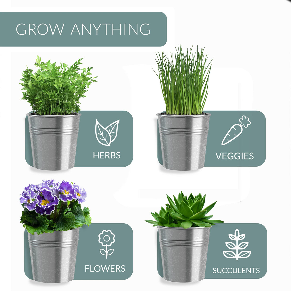 Barnyard Designs Indoor Herb Garden Planter Set with Tray, Metal Windowsill Plant Pots with Drainage for Outdoor or Indoor Plants, Set/3 (Galvanized)