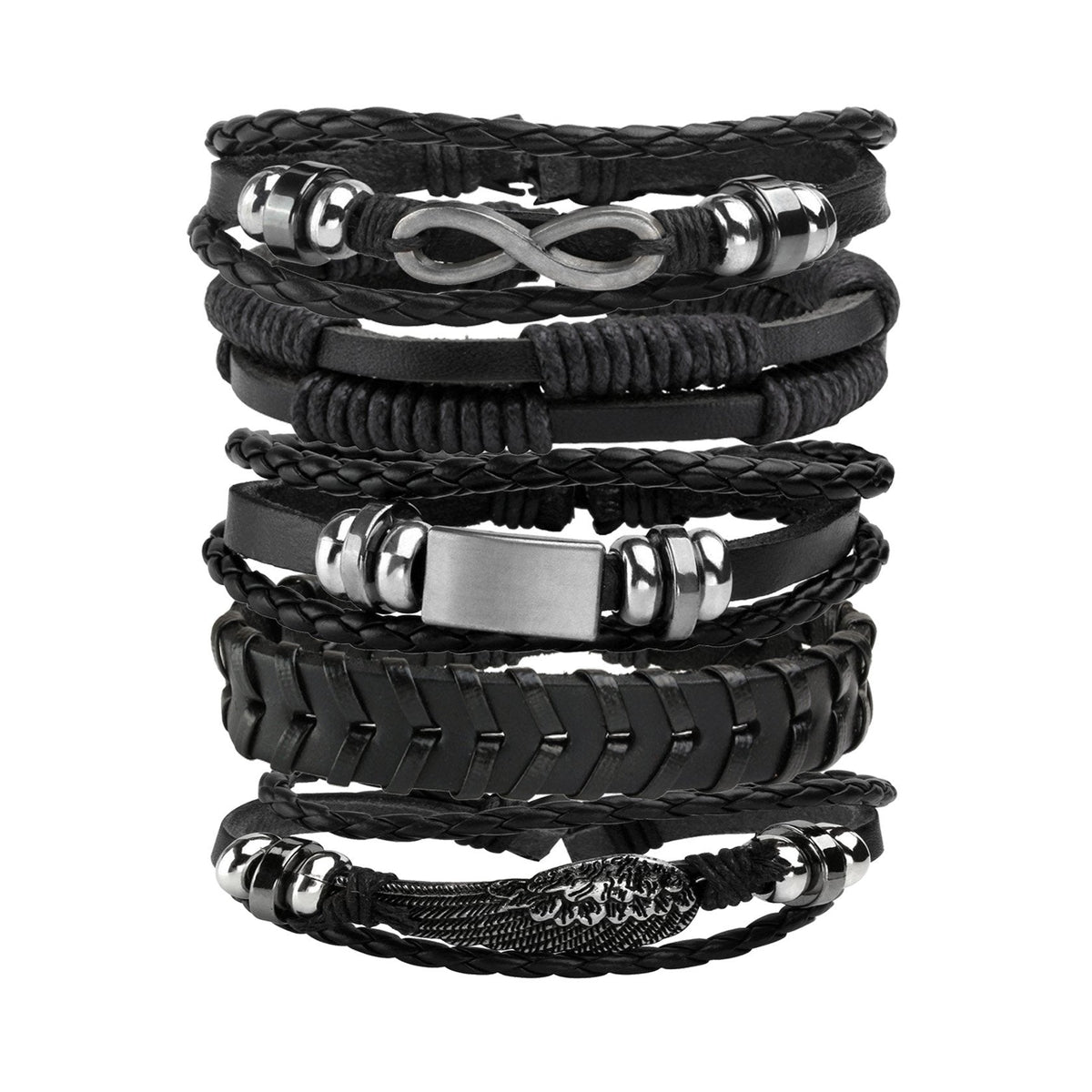 MILAKOO 5 Pcs Braided Leather Bracelets for Men Women Woven Braided Cuff Wristband Adjustable