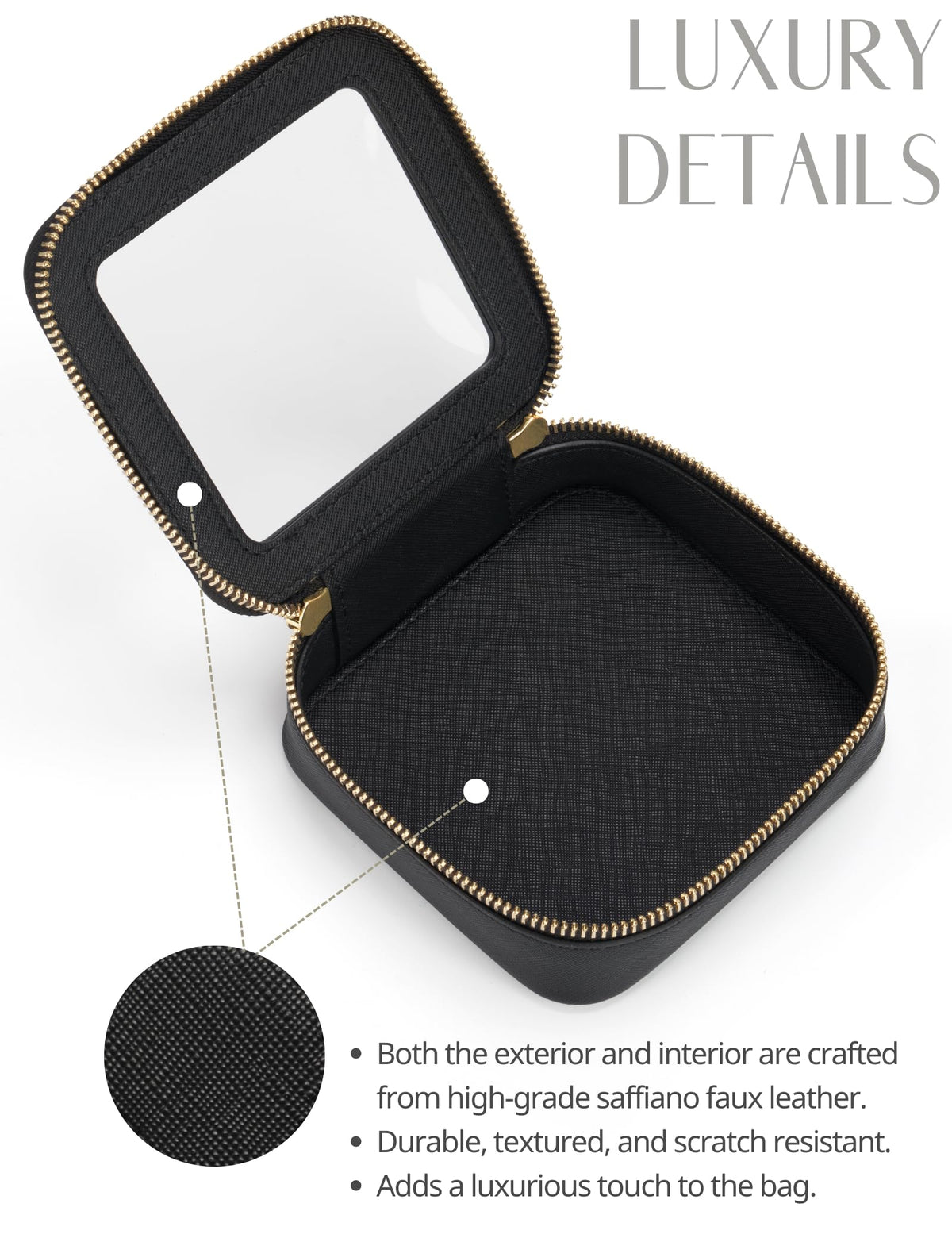 Mini Clear Black Makeup Bag - Cute Square Cosmetic Pouch for Travel with Zipper - For Women & Girls