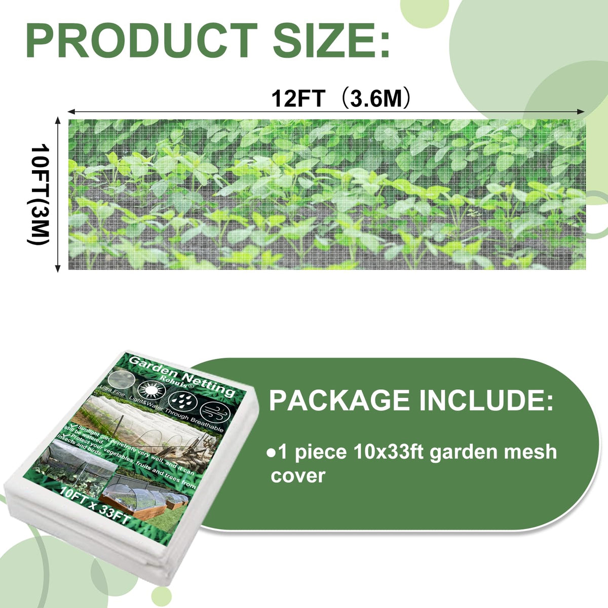 Garden Netting for Raised Beds, 10 ft x 33 ft Ultra Fine Mesh Mosquito Net Pest Barrier Bird Bug Insect Netting for Garden Greenhouse, Plant Row Cover for Protect Vegetables Fruits Flowers Trees