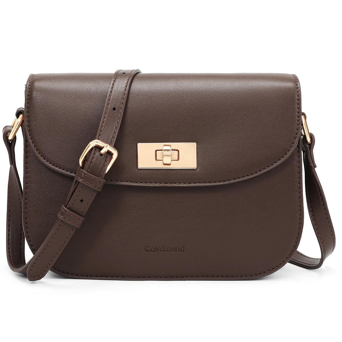 Goinsound Small Shoulder Bag for Women Vegan Leather Crossbody Bag Trendy Clutch Purse With Long Adjustable Strap, Coffee