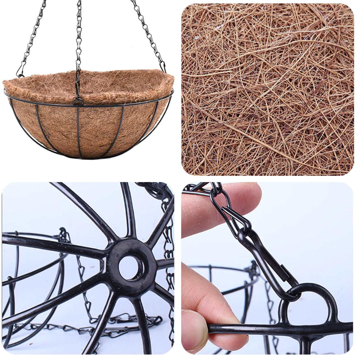 EIMQUVW Metal Hanging Planters Basket Set of 3 Hanging Flower Pots 12 Inch Chain Round Wire Plant Holder with Coco Coir Liner Garden Watering Hanging Baskets for Patio Garden Outdoor1