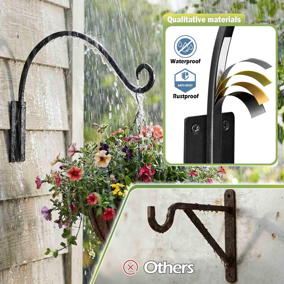 Lifyzoon Heavy Duty Plant Hanger Bracket: 2 Packs 16 Inch Metal Hanging Plant Bracket, 80lbs Weight Capacity - Hanging Plant Wall Hooks for Bird Feeder, Wind Chimes, Flower Baskets, Indoor Outdoor