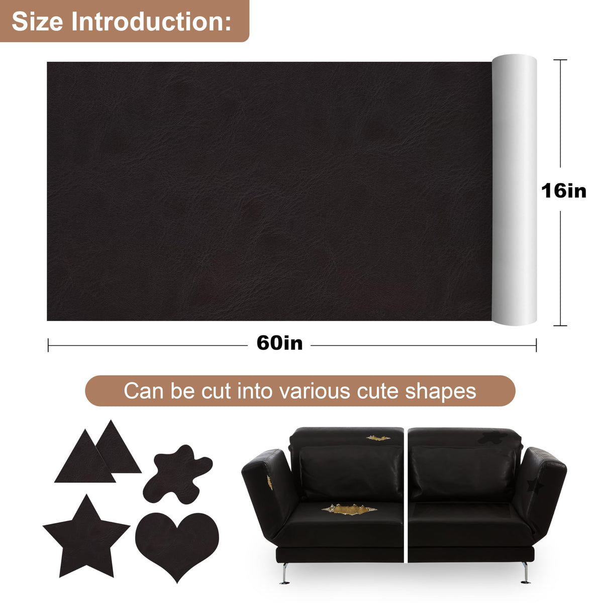ONine Leather Repair Patch, Self-Adhesive Couch Patch, Multicolor Available Scratch Leather 16X60 Inch Peel and Stick for Sofas(Chocolate Brown)